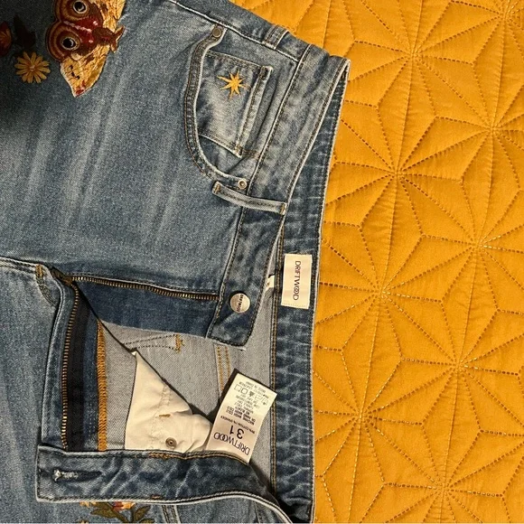 DRIFTWOOD Blue Flare Wide Leg Jeans with Artistic Embroidery - Picture 3 of 9